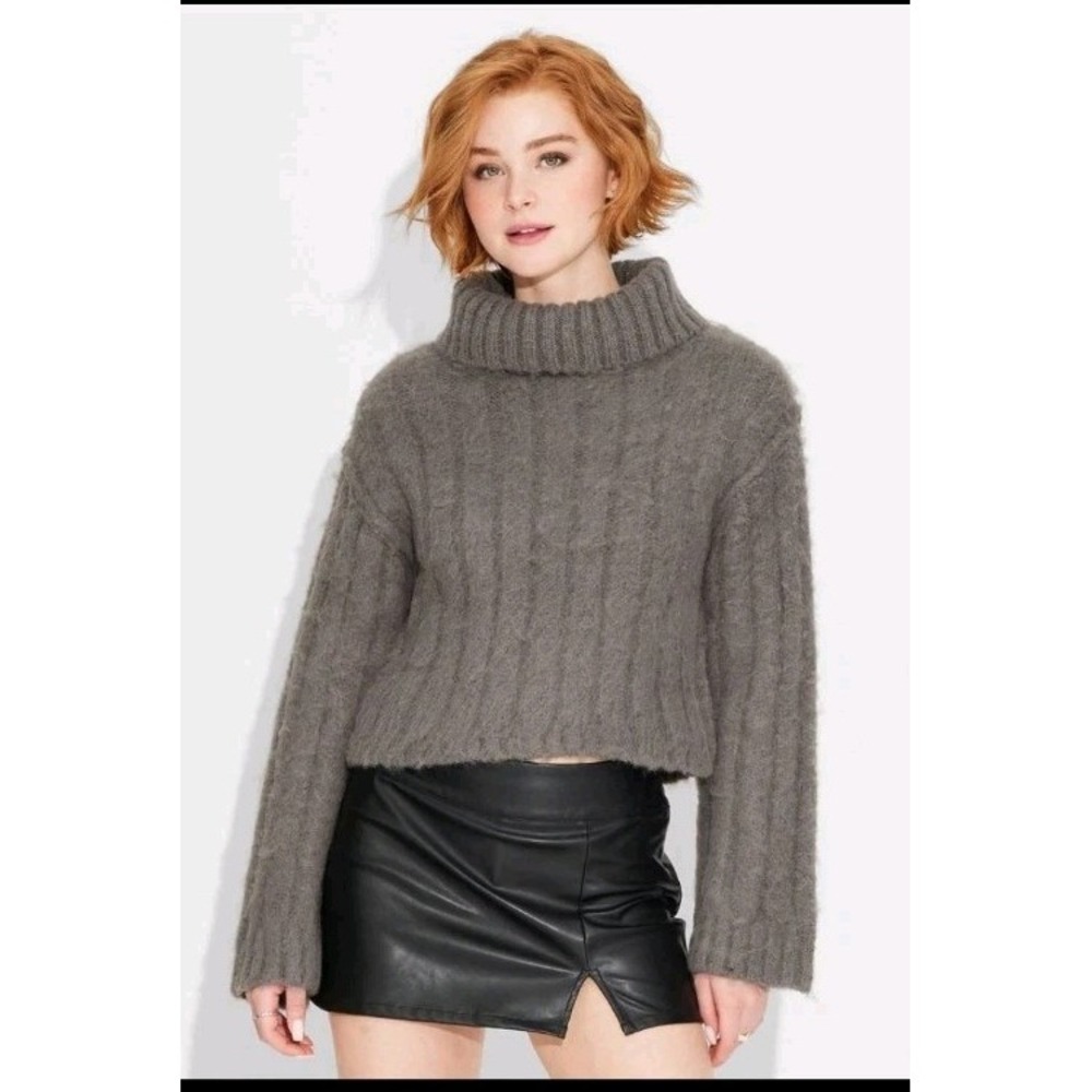 Women's Turtleneck Pullover Holiday Sweater - Wild Fable - Gray, XXS